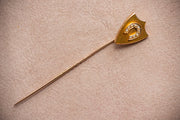 Mid Victorian 12k-18k 0.06 CTW Pearl Horseshoe on Two Engrailed Top Escutcheon Heraldic Shield Stick Pin