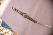 Art Deco 14k 0.12 CTW Old European Diamond Brooch with Blue Enamel, Greek Key & Platinum Accents by Brod & Co.