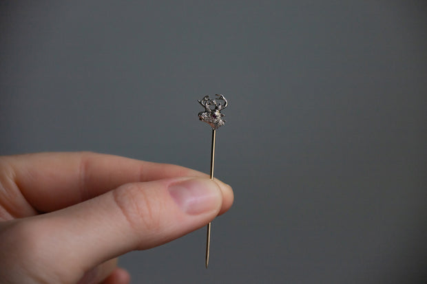 Victorian Platinum and 14k Diamond and Ruby Elk Stick Pin
