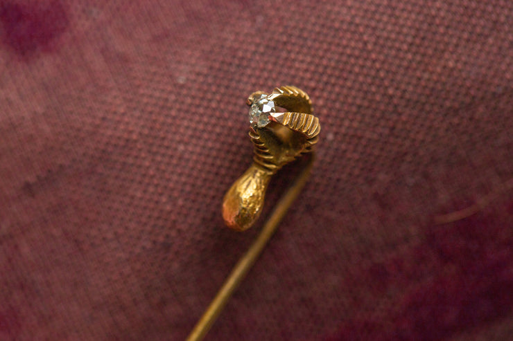 Victorian 14k 0.14 CT Old Mine Cut Diamond Stylized Griffin Talon Stick Pin