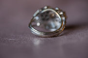 Jugendstil 1.58 CTW Old Mine Cut Diamond 800 Coin Silver Cluster Bombé Ring