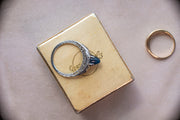 Art Deco 18k 3.0 CTW Bullet Cut Sapphire Cabochon Trilogy Filigree Ring