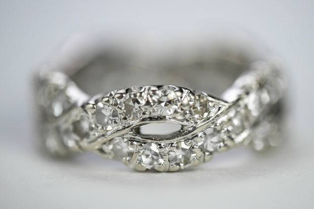 Vintage 14k 1.80 CTW Diamond Eternity Band with Intertwined Lover&
