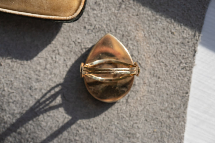Rare Vintage Israeli 14k 22.69 CT Teardrop Cabochon Cut Eilat Ring with Looped Split Shank