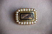 Georgian 14k 4.56  CTW Pearl Mourning Brooch Featuring Dually Plaited Hair of Two Individuals