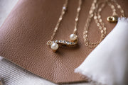 Belle Époque 10k-14k 1.50 CTW Old European Diamond & Pearl Stationary Necklace with Faceted Spinel Cable Chain