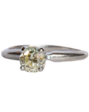 Antique 14k White Gold 0.70 CT VVS Fancy Light Yellow Old European Cut Diamond Solitaire Ring