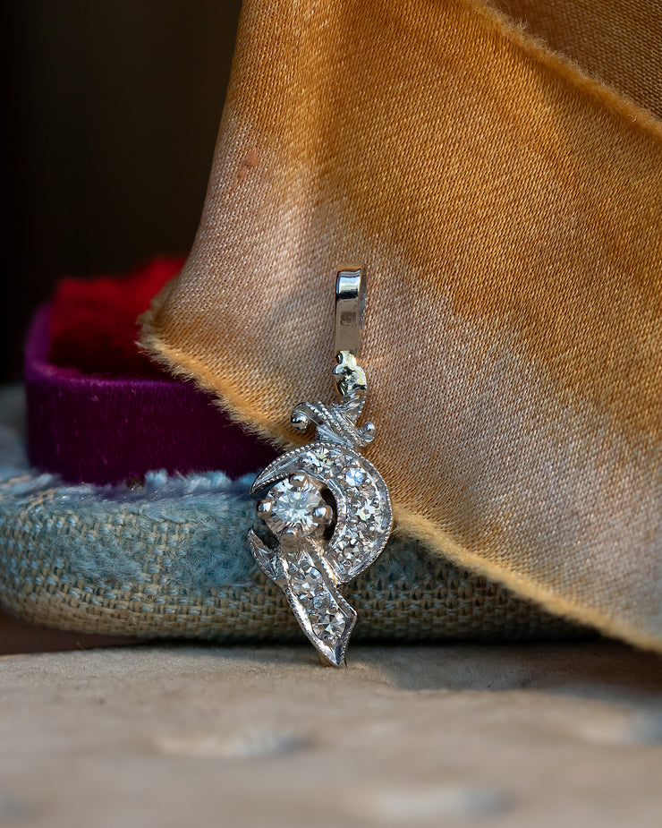1950s Platinum 0.214 CTW Diamond Mystic Shriners Scimitar Pendant