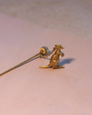 Edwardian 9k Articulated Orb & Kangaroo Stick Pin