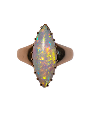 Victorian 10k Rose Gold 3.03 CT Fiery Marquise Opal Cabochon in Claw Prong Setting