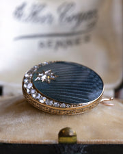 Victorian 18k 0.66 CTW Rose Cut Diamond Celestial Brooch with Guilloché Enamel & Engraved Bezel