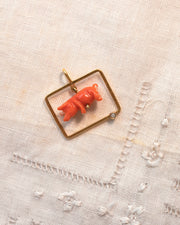 Vintage 18k 4.2 CTW Articulated Pendant with Victorian Coral Lucky Pig & Contemporary Diamond Frame