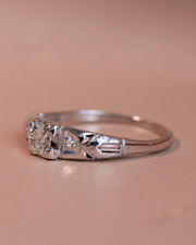 1930s Art Moderne 18k 0.44 CTW Transitional Cut Diamond Engagement Ring with Pierced Details