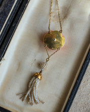 Antique 14k-18k 33.24 CTW Old European Cut Diamond, Coral Rosebud & Seed Pearl Tassel Lariat Necklace