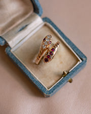 Estate 18k Rose Gold 0.33 CTW Spinel Double Snake Ring with French Eagle's Head Hallmark