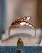 Estate 18k Rose Gold 0.33 CTW Spinel Double Snake Ring with French Eagle's Head Hallmark