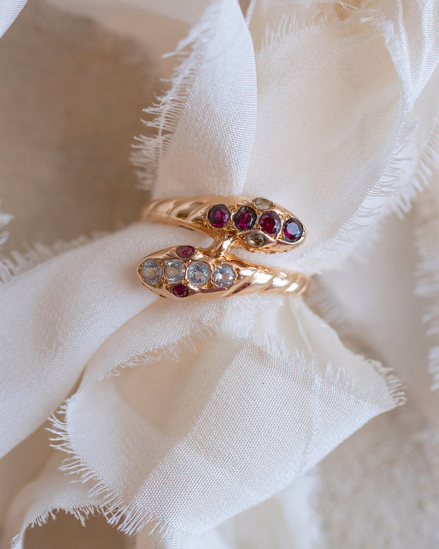 Estate 18k Rose Gold 0.33 CTW Spinel Double Snake Ring with French Eagle&