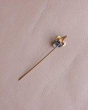 Victorian 12k 0.11 CTW Pearl & Old Cut Paste Fleur-de-Lis Stick Pin with Guilloché Enamel