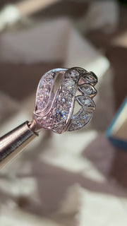 Retro Mid Century Platinum 0.68 CTW Brilliant Cut Diamond Asymmetrical Paisley Cocktail Ring