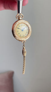 Edwardian 1919 14k 12.9g Lady Elgin Watch Pendant with Floral Bezel & Dainty Tassels (Running)